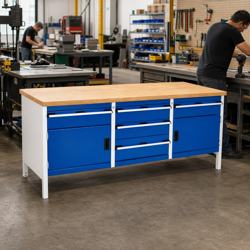 Heavy Duty Workbench with Cupboards and Drawers