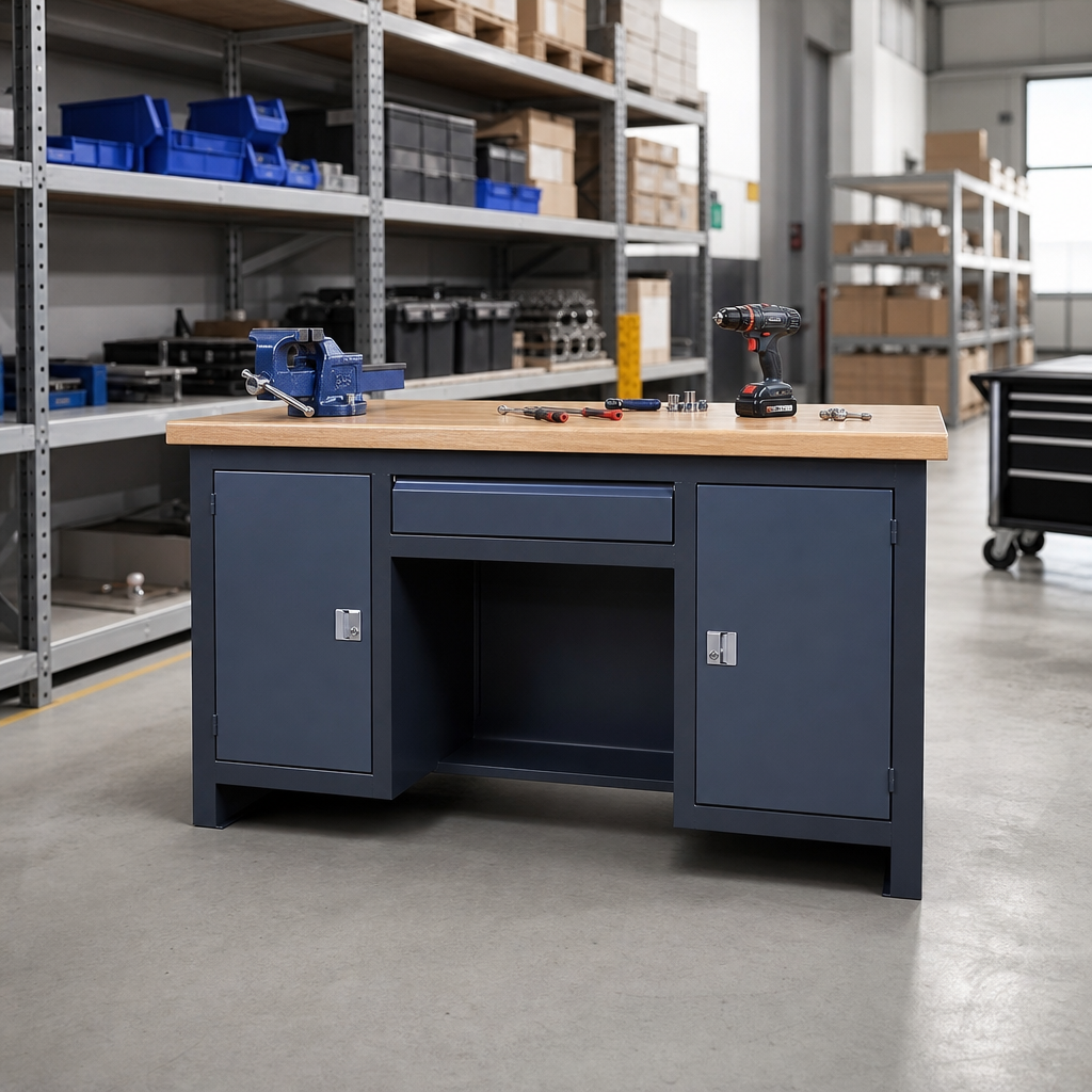 Heavy Duty Workbench with Drawer and Double Cupboards