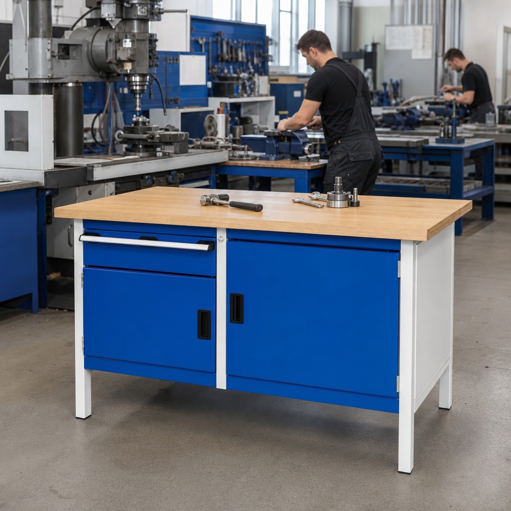 Heavy Duty Workbench with Drawer and Double Cupboards