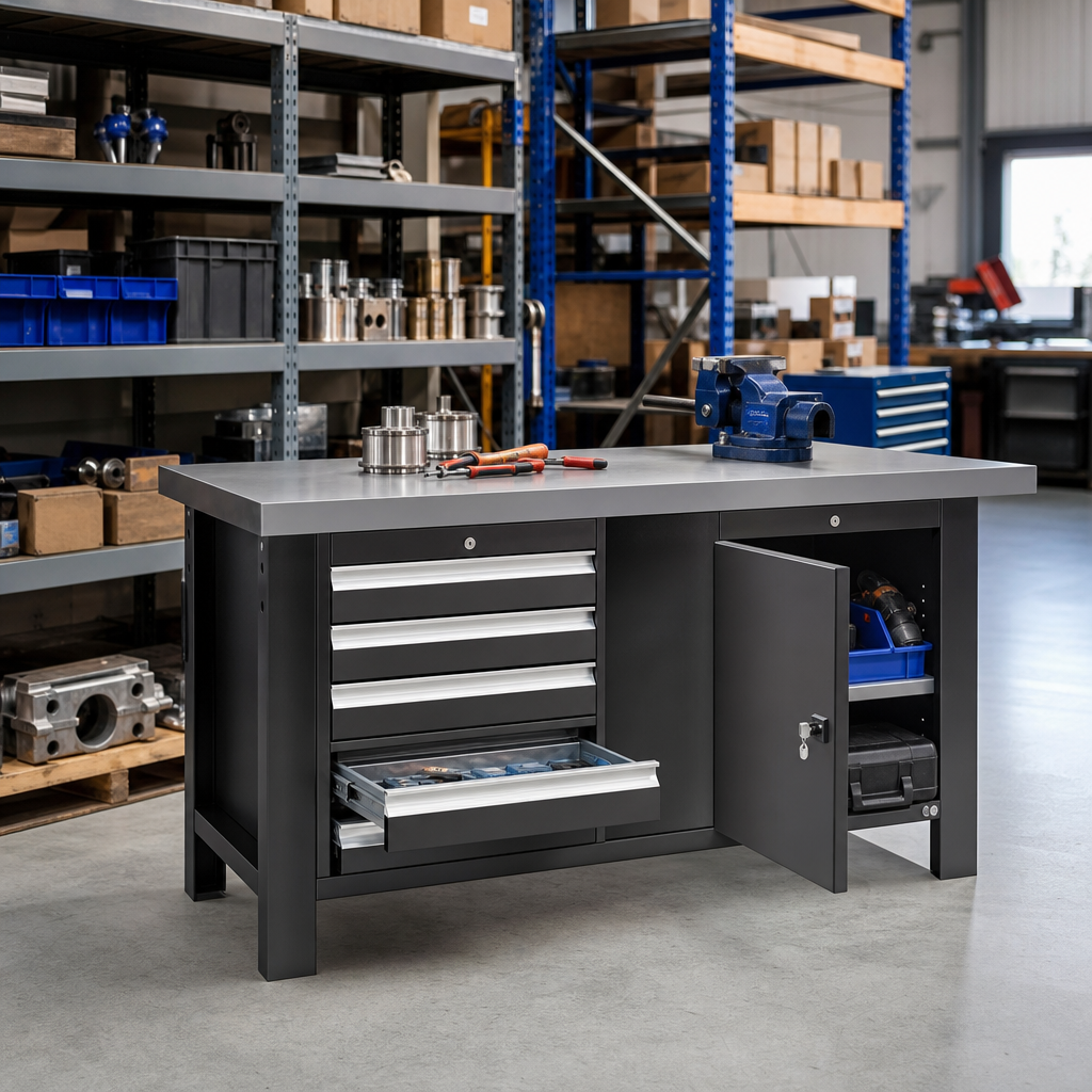 Heavy Duty Workbench With Drawers and Welded Steel Worktop