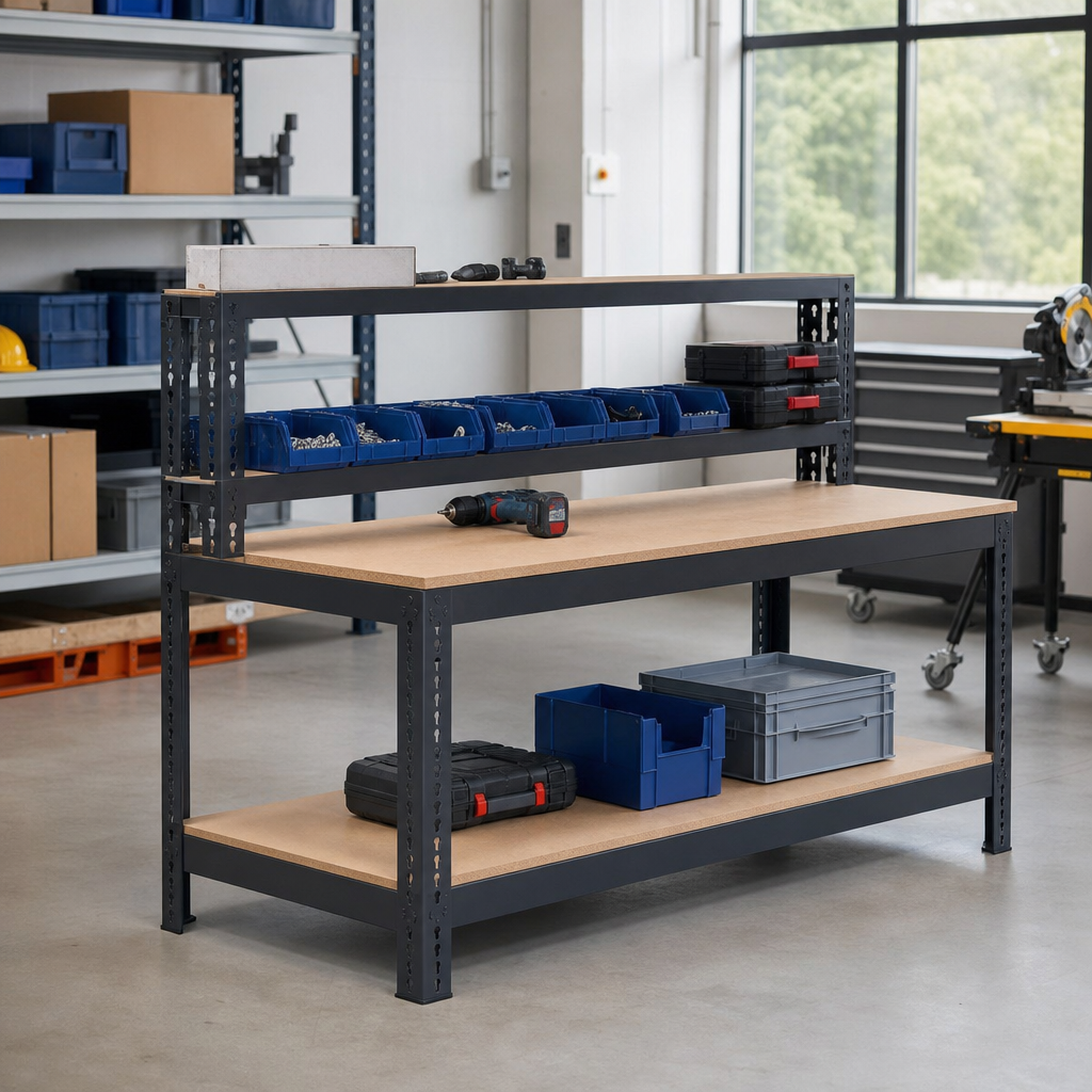 Heavy Duty Workbench with Half-Depth Shelf 840x1500x750mm