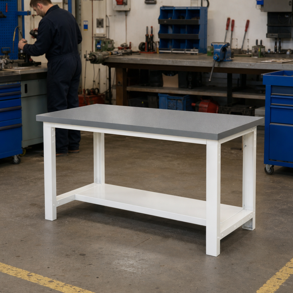 Heavy Duty Workbench with Half-Depth Shelf 840x1500x750mm