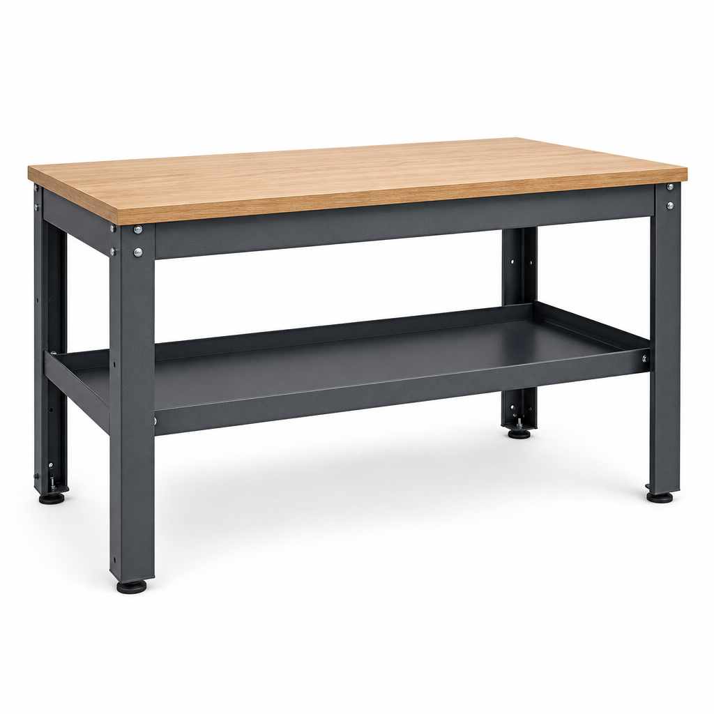 Heavy Duty Workbench with Half-Depth Shelf 840x1500x750mm