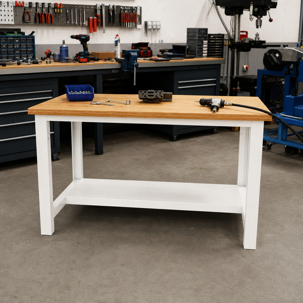 Heavy Duty Workbench with Half-Depth Shelf 840x2000x750mm