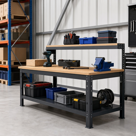 Heavy Duty Workbench with Half-Depth Shelf 840x2000x750mm