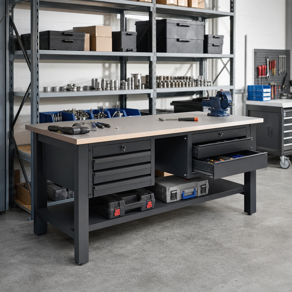 Heavy Duty Workbench with Lino Worktop and Drawer Storage 2000mm