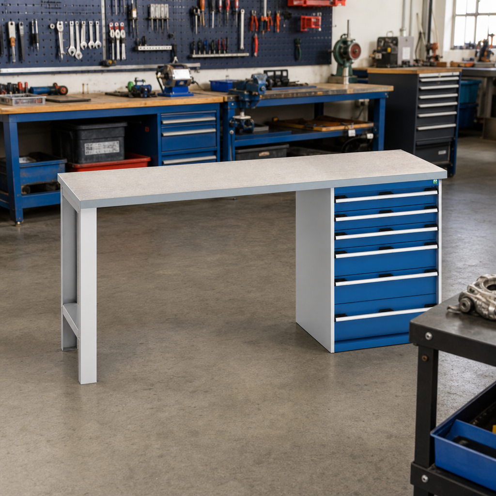 Heavy Duty Workbench with Lino Worktop and Drawer Storage 2000mm