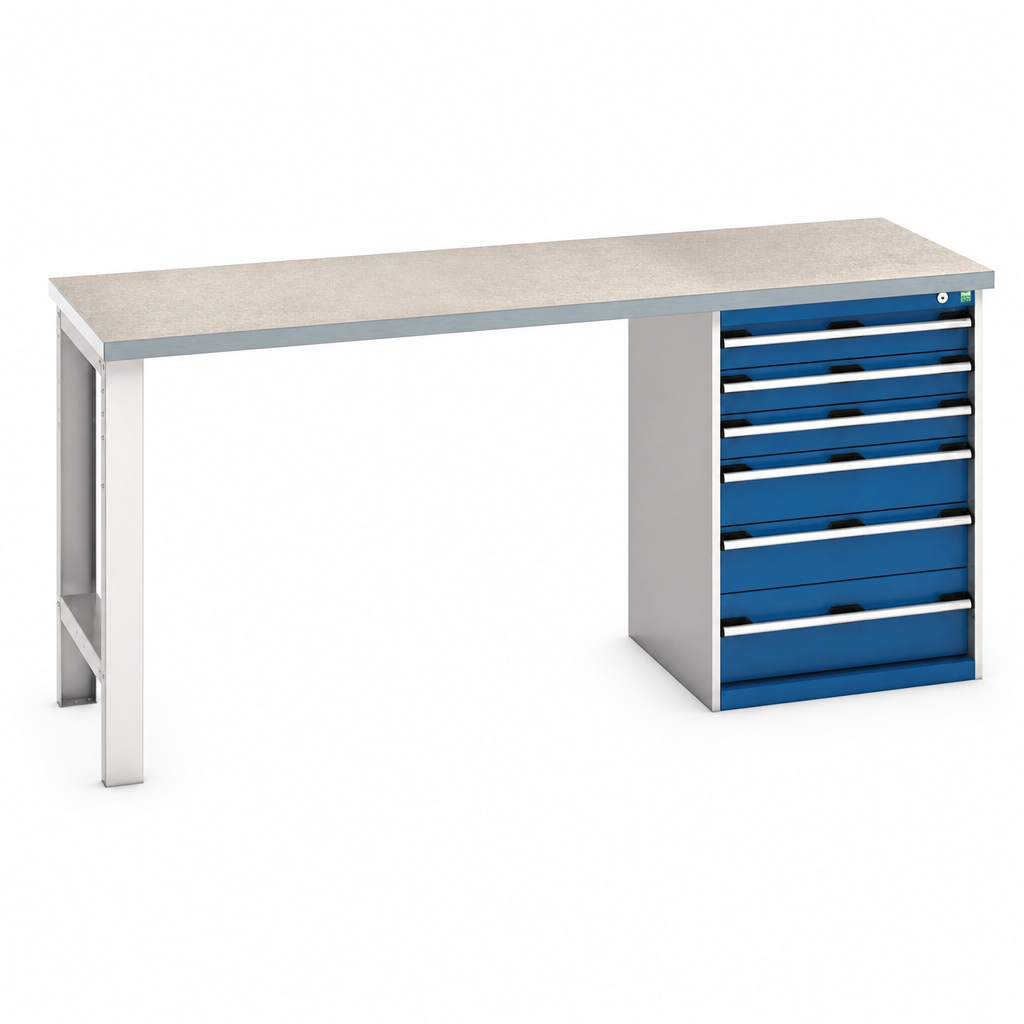 Heavy Duty Workbench with Lino Worktop and Drawer Storage 2000mm