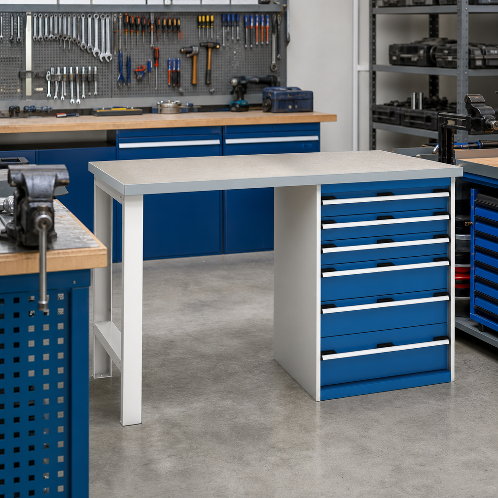 Heavy Duty Workbench with Lino Worktop and Drawer Storage