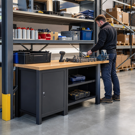 Heavy Duty Workbench with Lockable Cupboard Storage