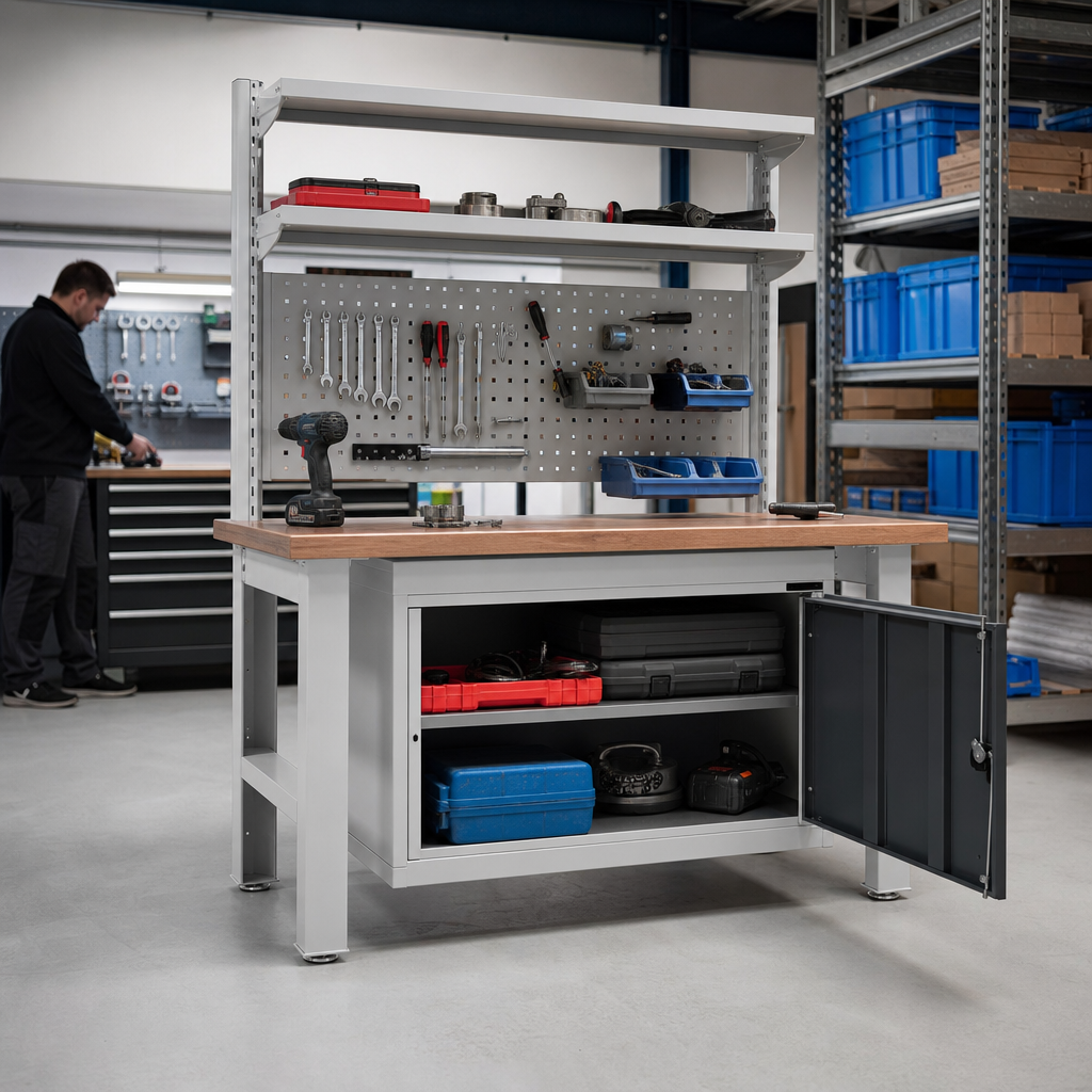 Heavy Duty Workbench with MPX Top, Shelf and Cabinet 840x1500x750mm
