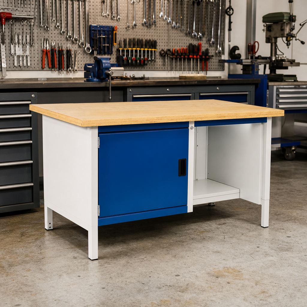 Heavy Duty Workbench with MPX Top, Shelf and Cabinet 840x1500x750mm