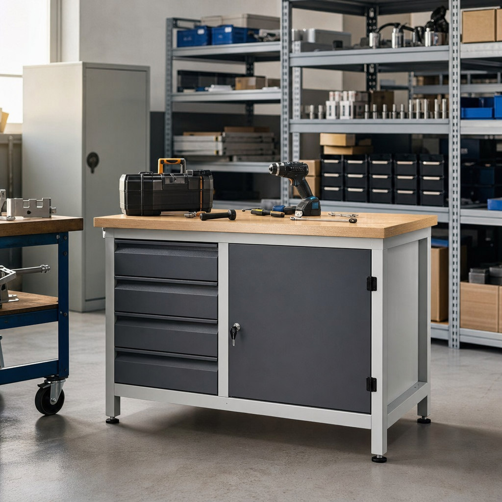 Heavy Duty Workbench with Multiplex Top and Lockable Cupboard