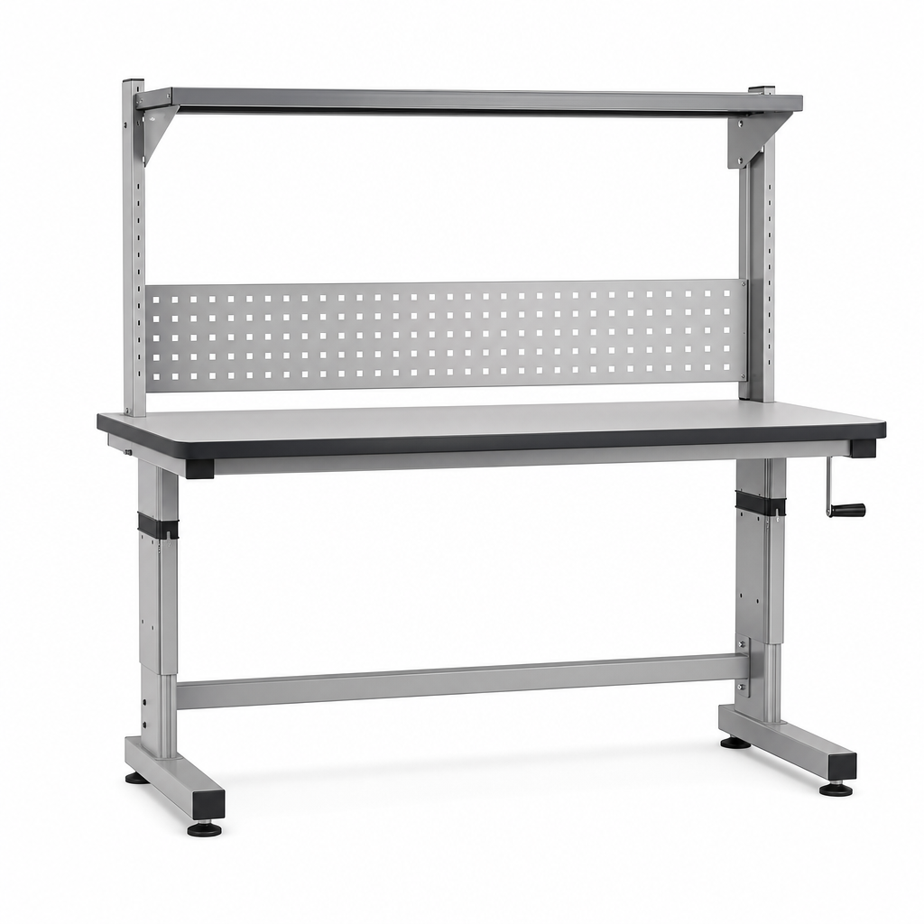 Height Adjustable Ergonomic Workbench with Upper Shelf