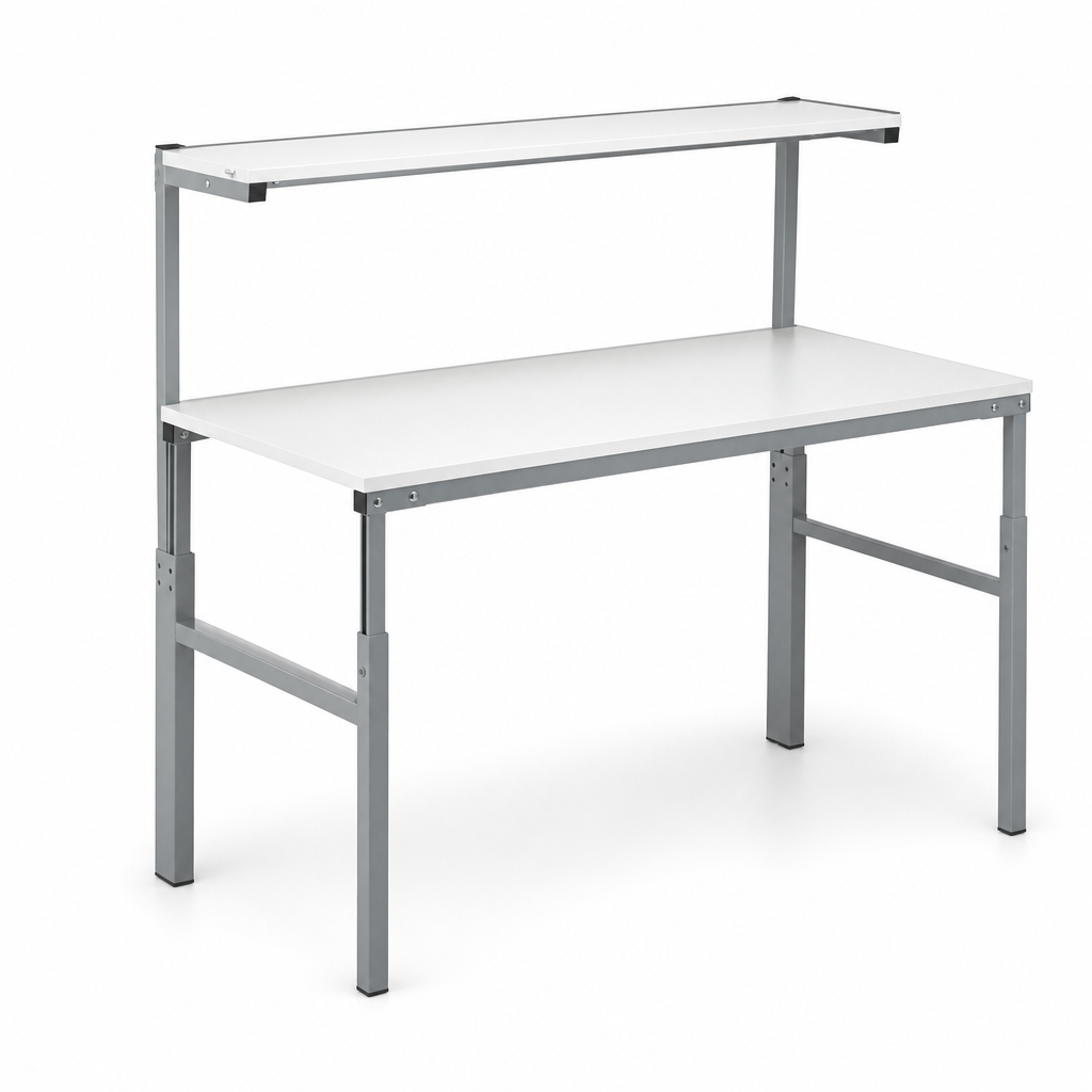 Height Adjustable Ergonomic Workbench with Upper Shelf