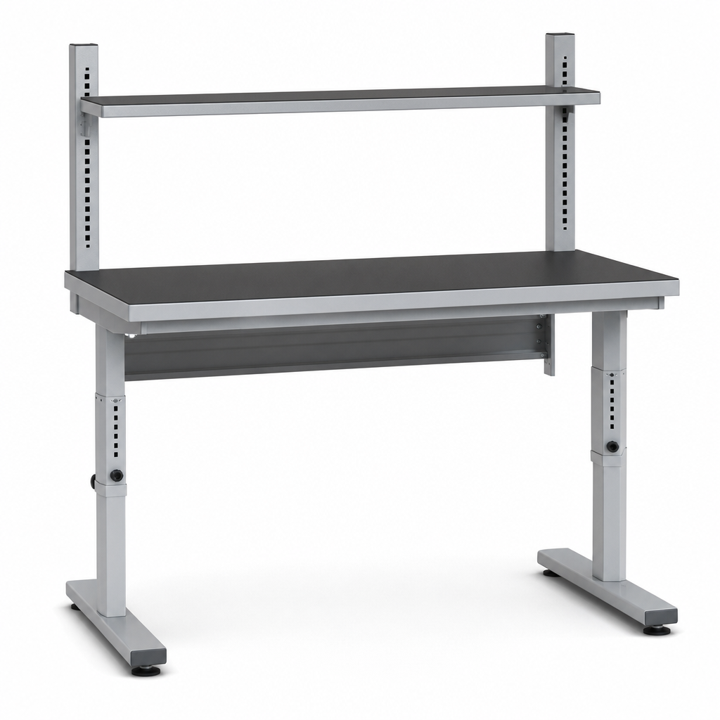 Height Adjustable Lino Top Workbench with Shelf