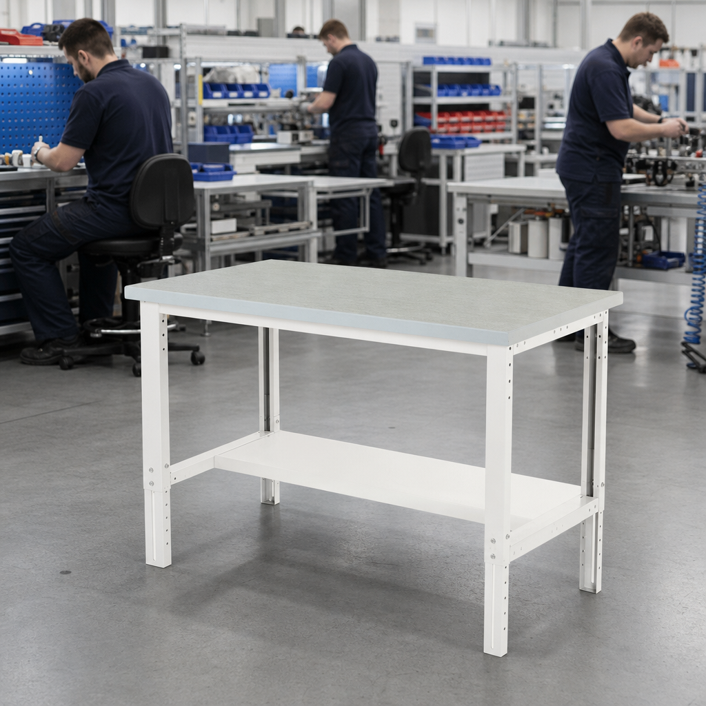 Height Adjustable Lino Workbench with Shelf 1500 x 750mm