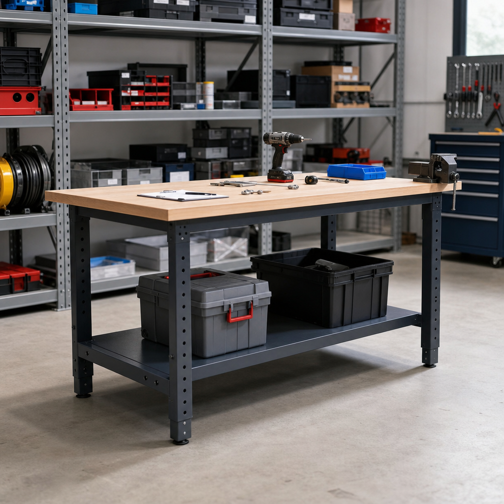Height Adjustable Lino Workbench with Shelf 1500 x 750mm