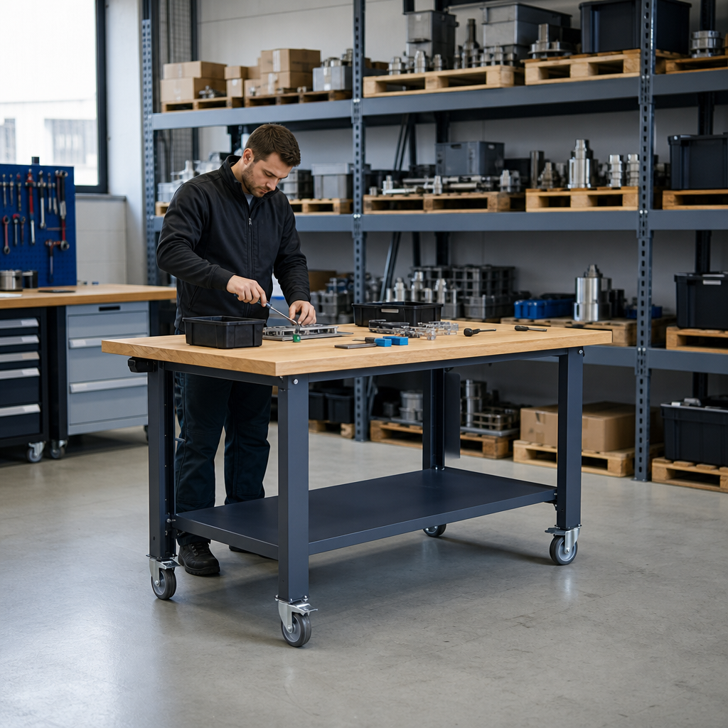 Height Adjustable Mobile Workbench 1500 x 750mm