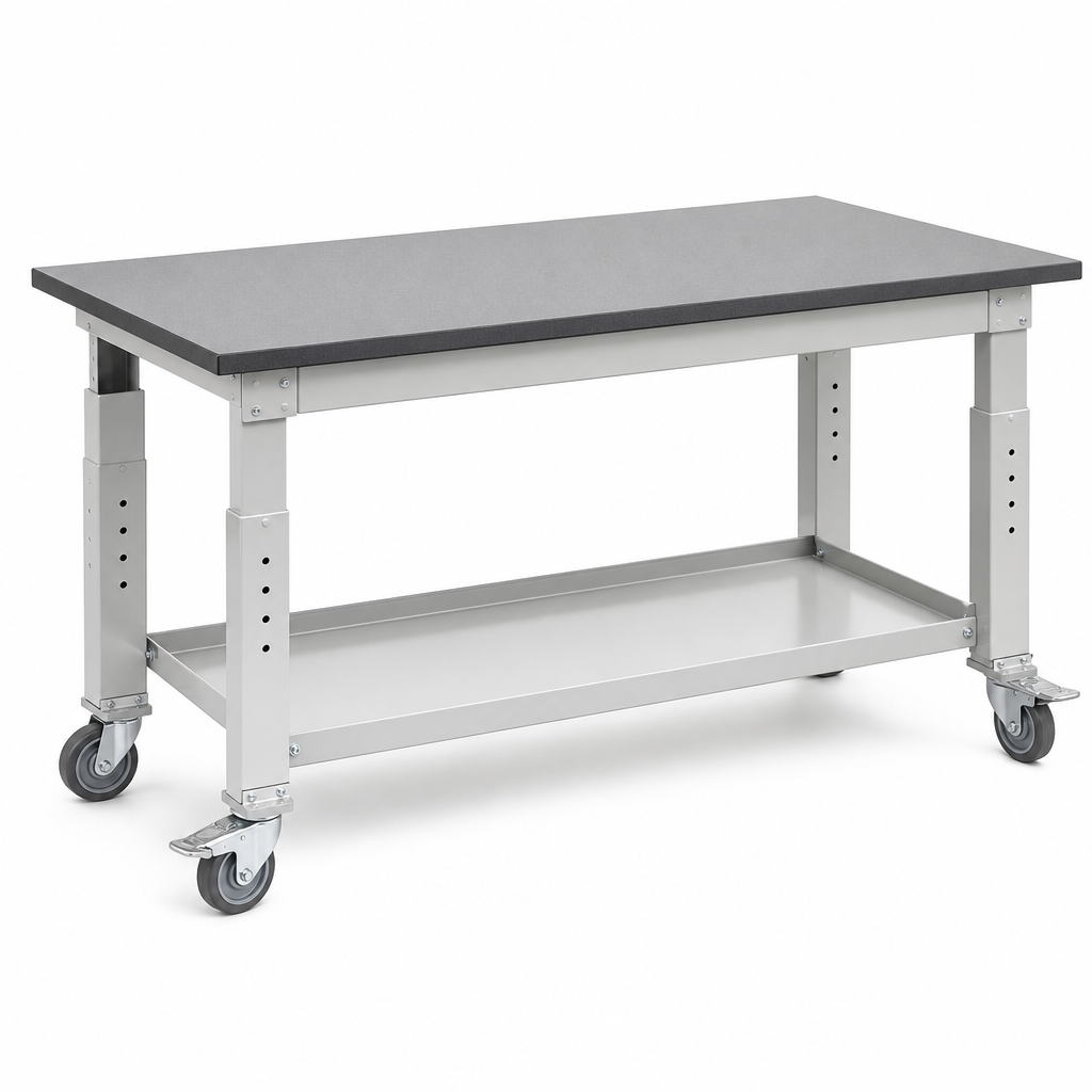 Height Adjustable Mobile Workbench with Lino Worktop 1500 x 900mm