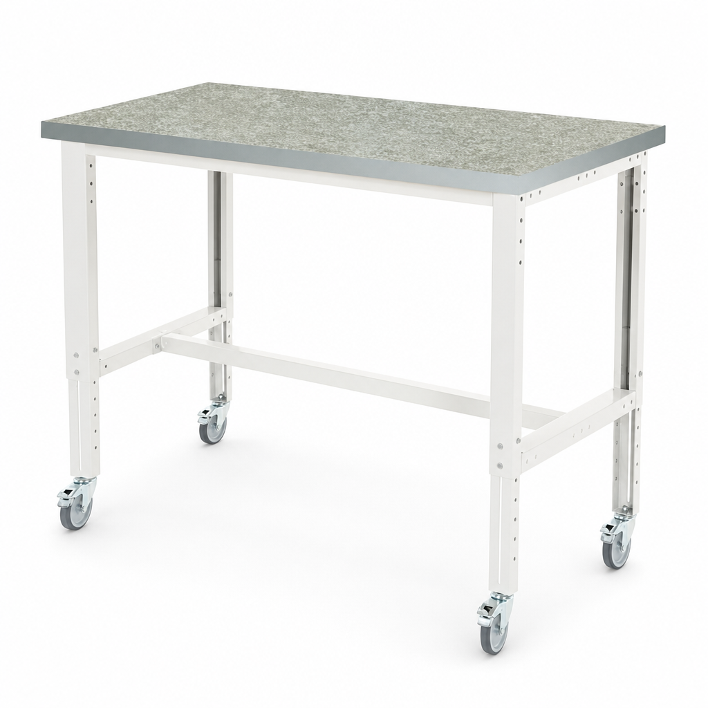 Height Adjustable Mobile Workbench with Lino Worktop 1500 x 750mm