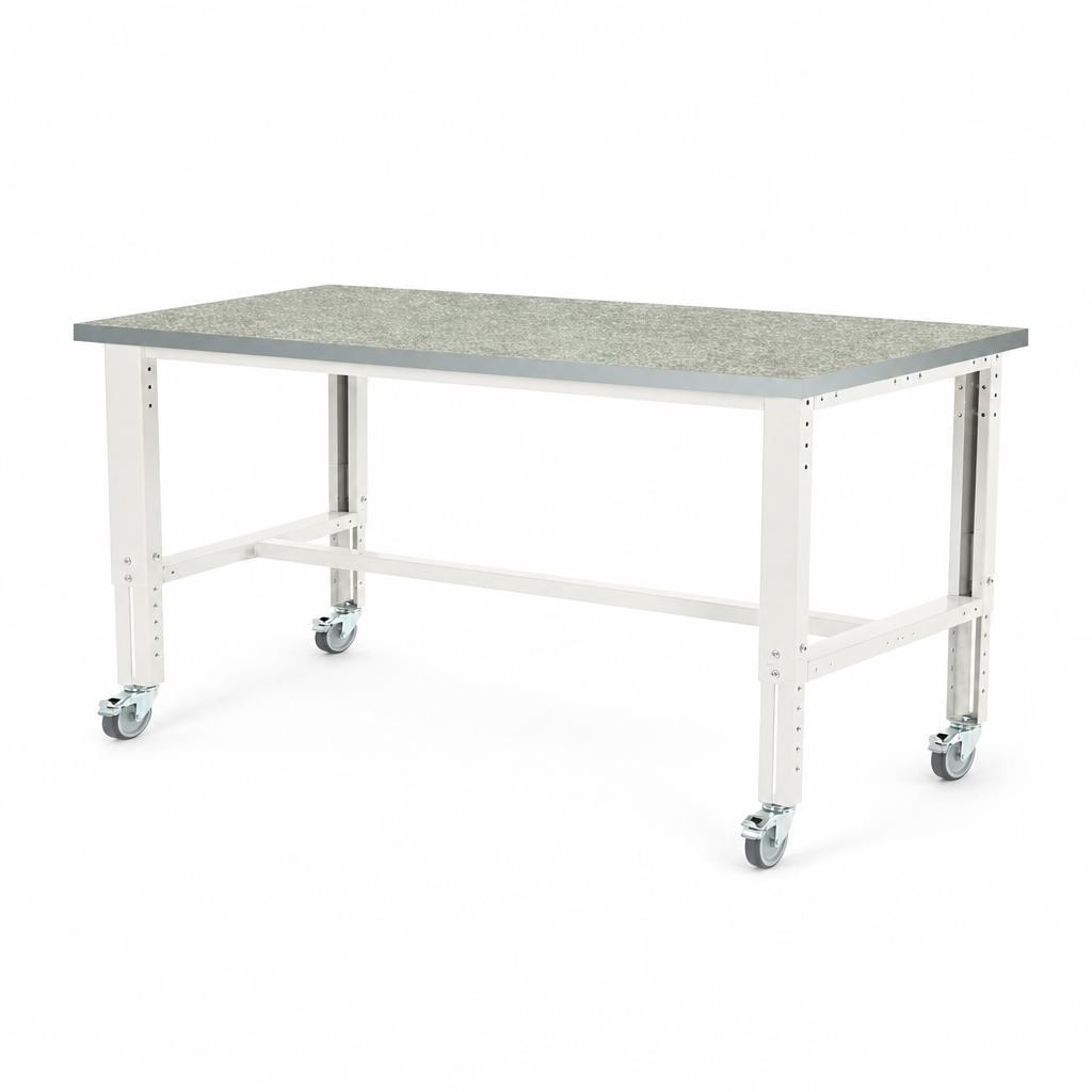Height Adjustable Mobile Workbench with Lino Worktop 2000 x 900mm