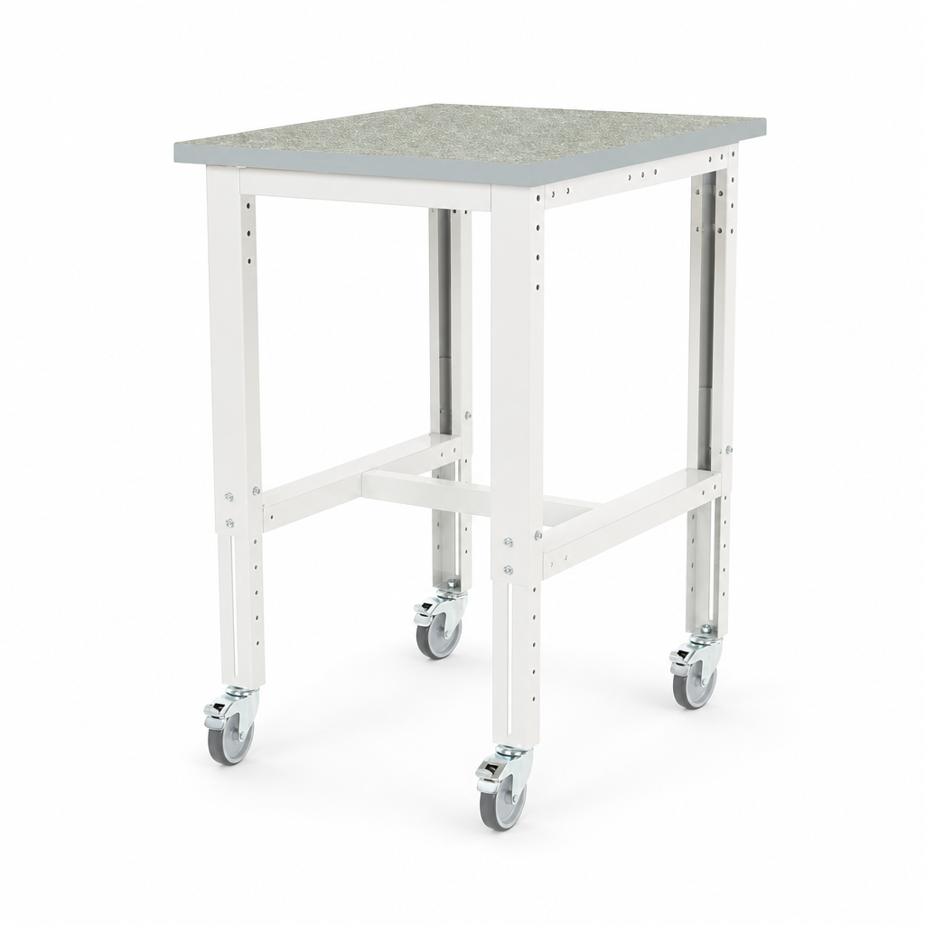 Height Adjustable Mobile Workbench with Lino Worktop and Drawers