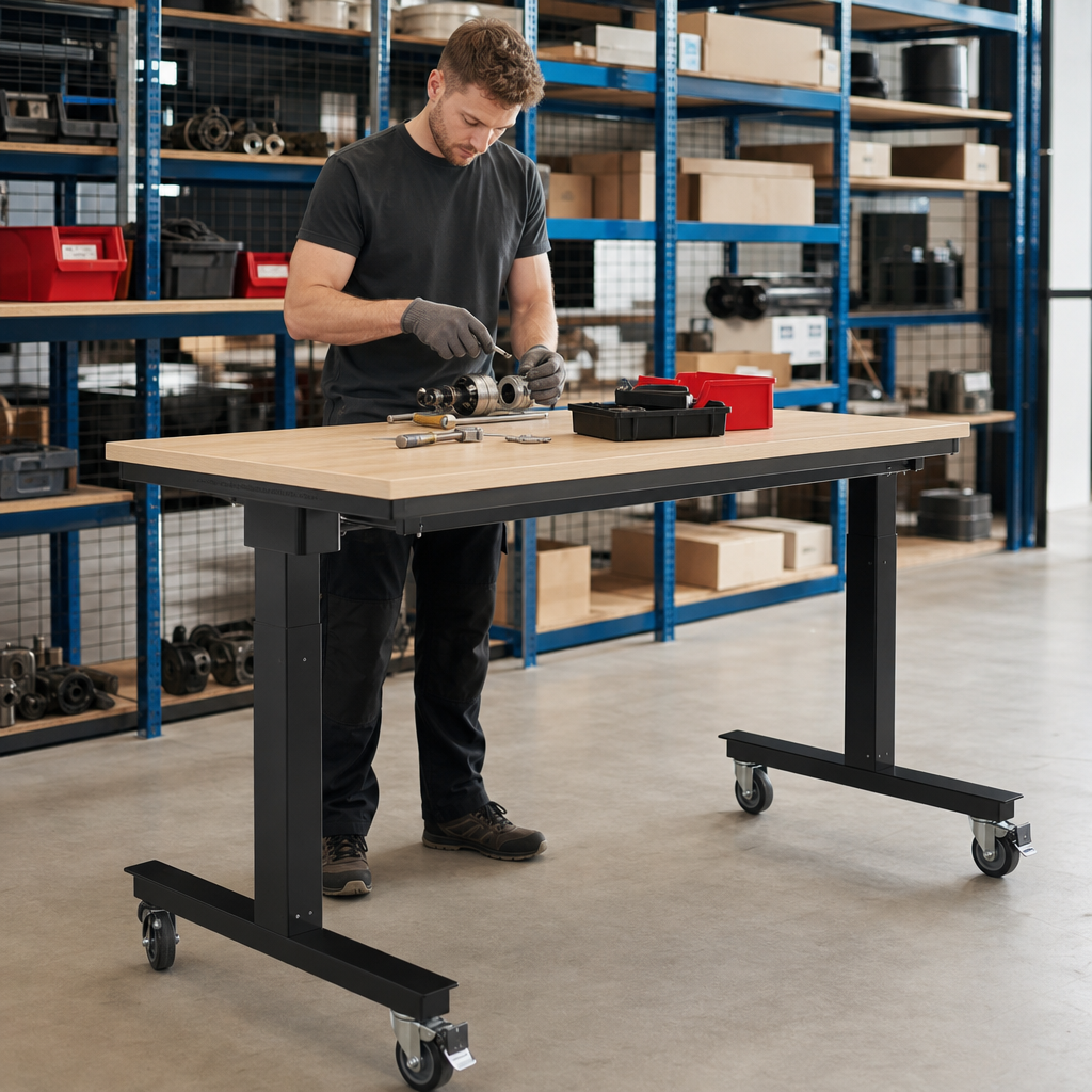 Height Adjustable Mobile Workbench with MPX Worktop 1500 x 750mm