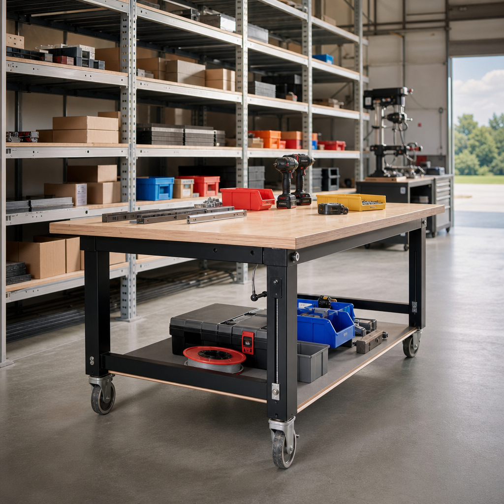 Height Adjustable Mobile Workbench with MPX Worktop 1500 x 900mm