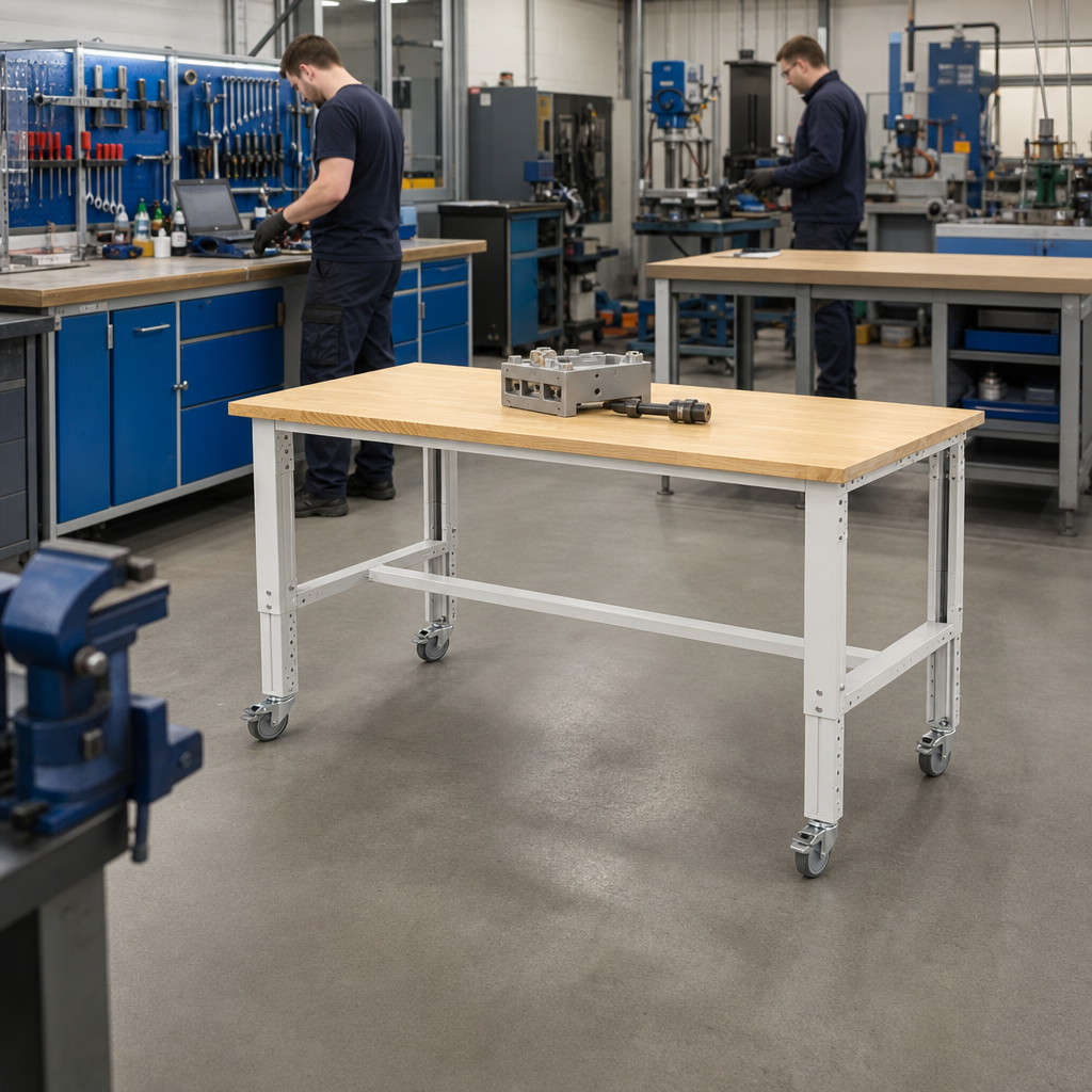 Height Adjustable Mobile Workbench with MPX Worktop 2000 x 750mm