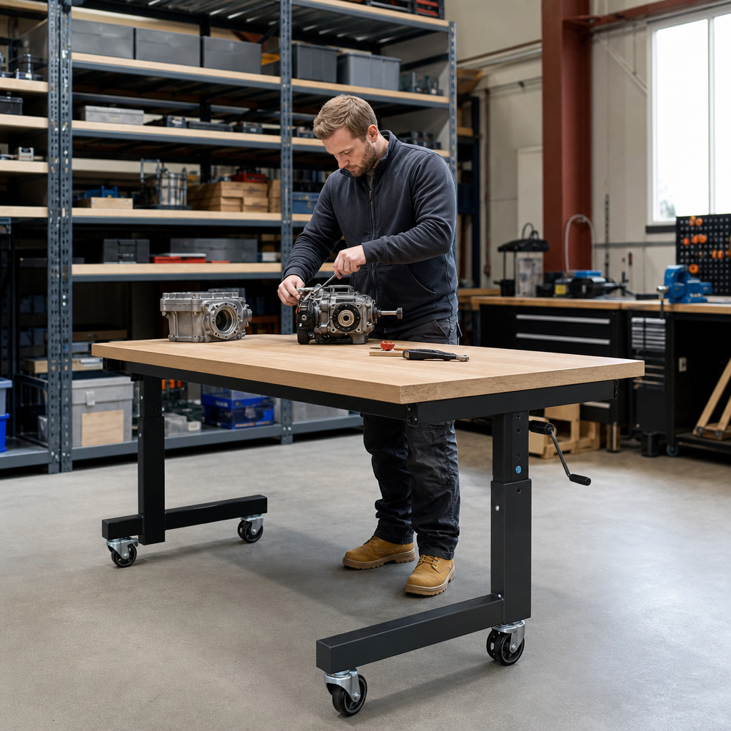 Height Adjustable Mobile Workbench with MPX Worktop 2000 x 750mm