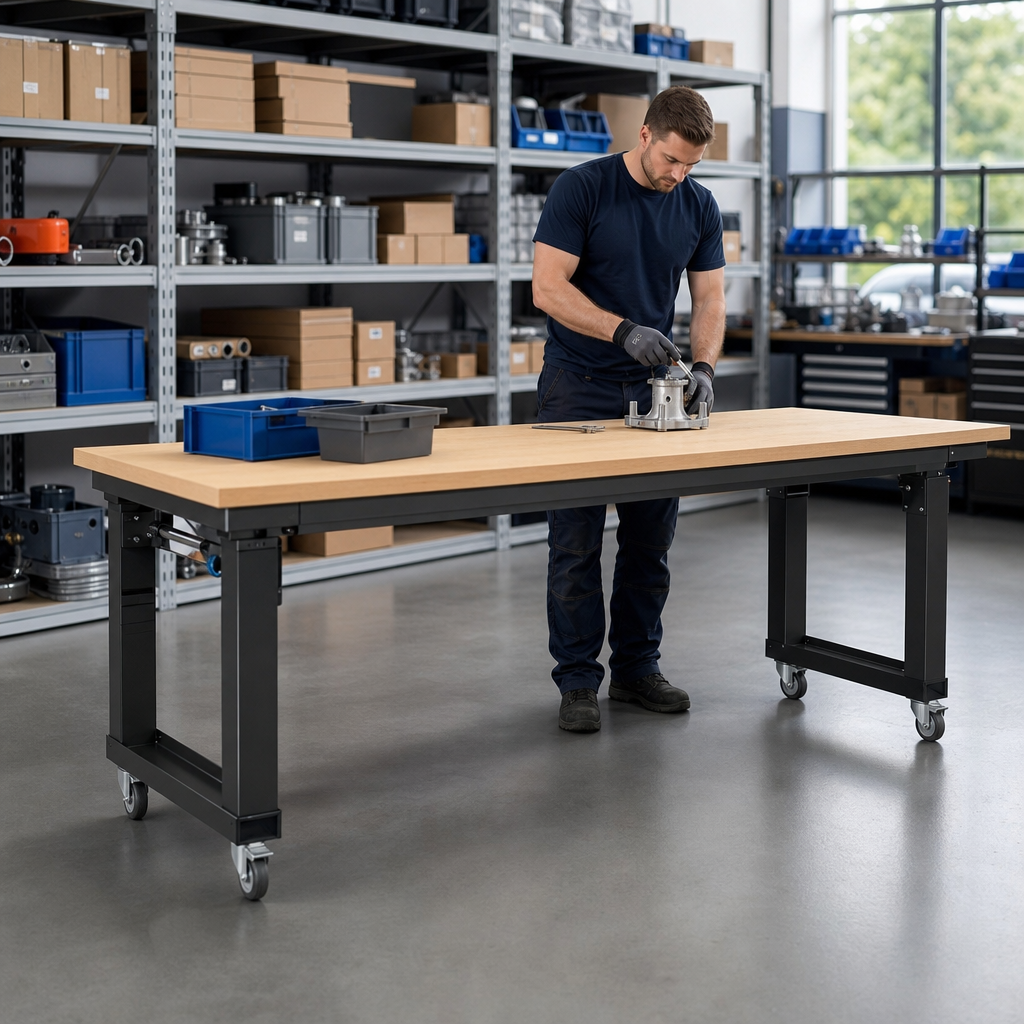 Height Adjustable Mobile Workbench with MPX Worktop 2000 x 900mm