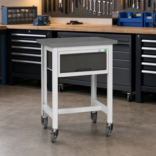 Height Adjustable Mobile Workbench with Storage Options