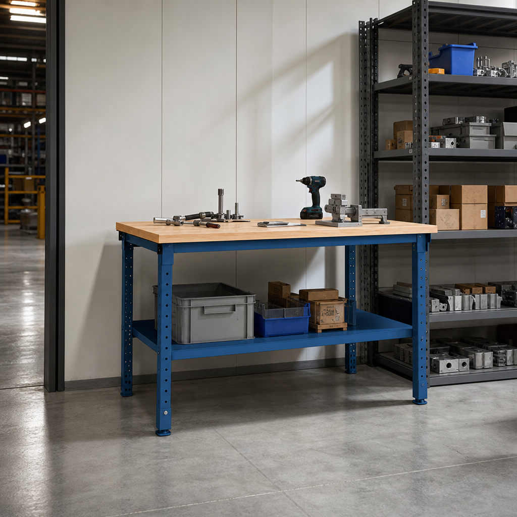 Height Adjustable MPX Workbench with Single Shelf 1500 x 750mm