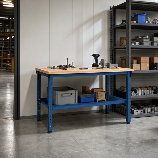 Height Adjustable MPX Workbench with Single Shelf 1500 x 750mm