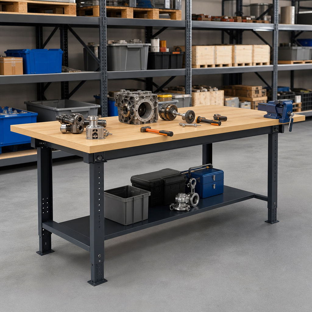 Height Adjustable MPX Workbench with Single Shelf 2000x900mm