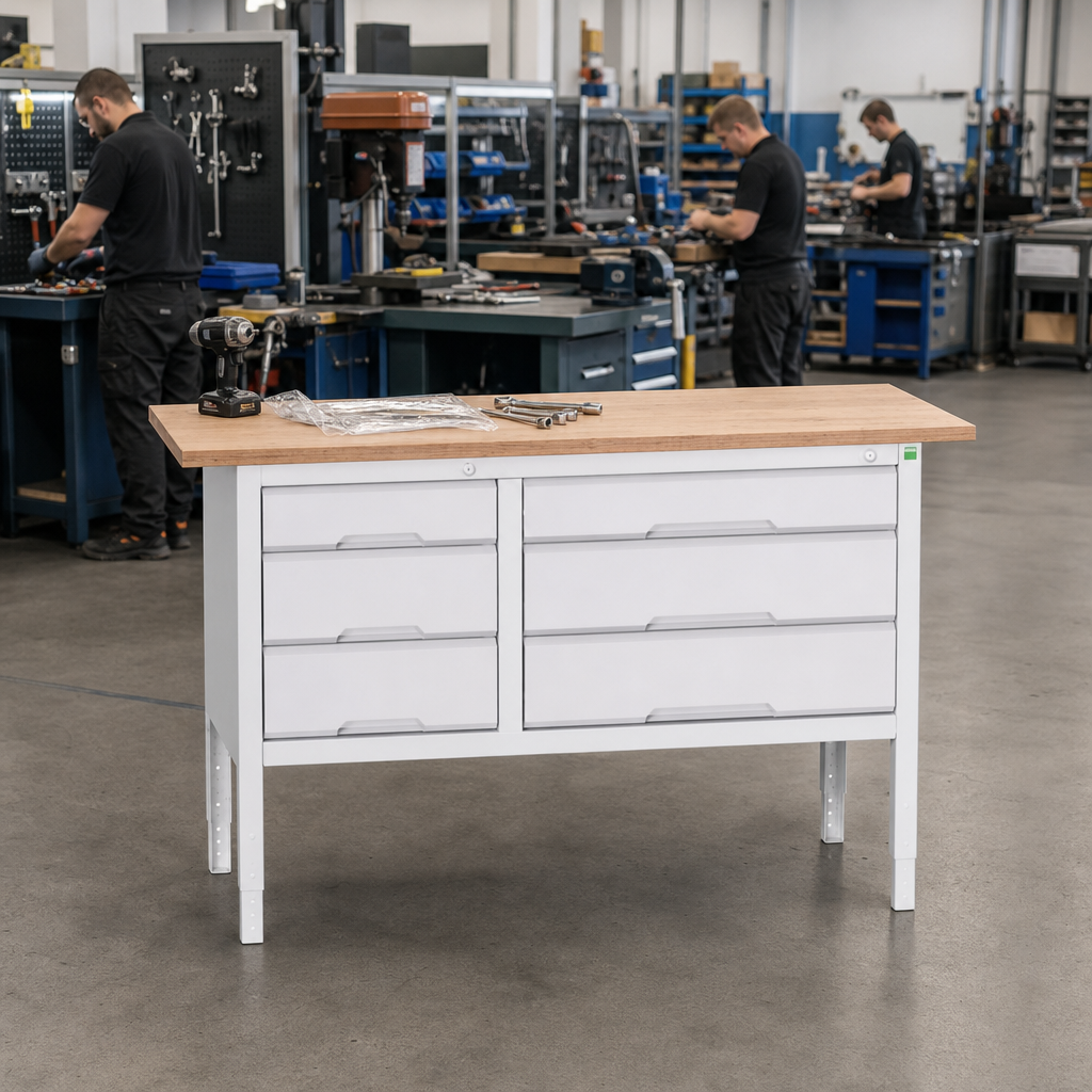 Height Adjustable Workbench with 6 Drawers 1500 x 600mm