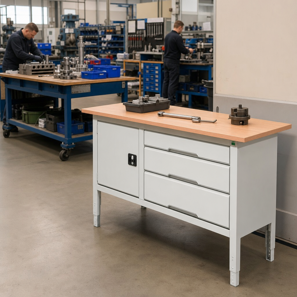 Height Adjustable Workbench with Cabinet and 3 Drawers