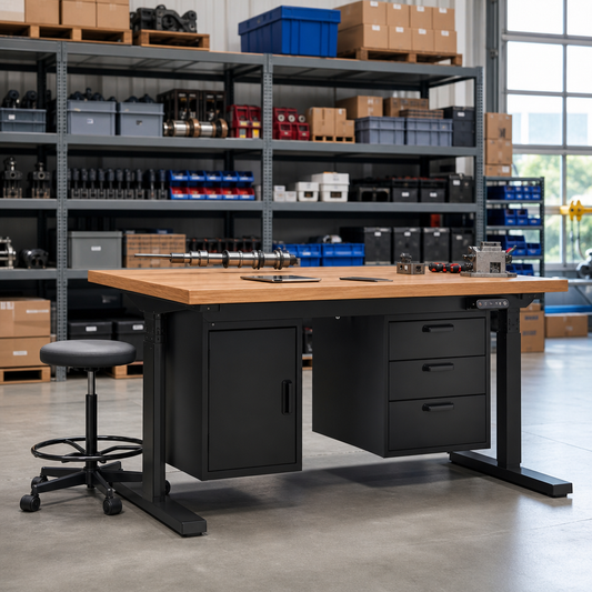 Height Adjustable Workbench with Cabinet and 3 Drawers