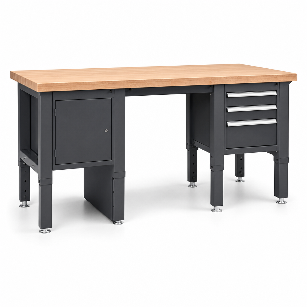 Height Adjustable Workbench with Cabinet and 3 Drawers