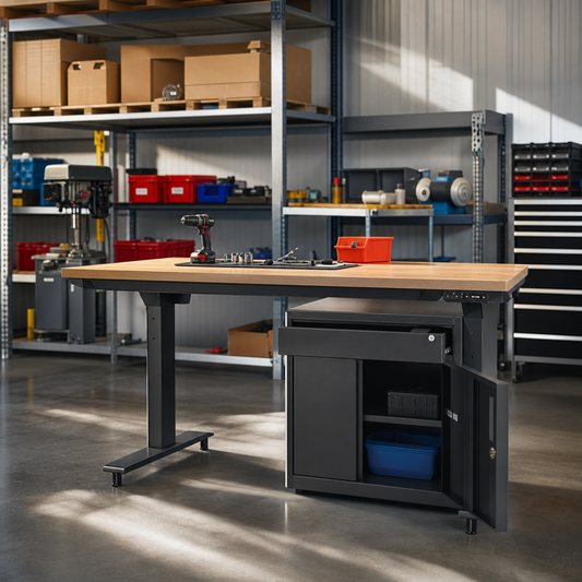 Height Adjustable Workbench with Drawer and Cabinet Storage