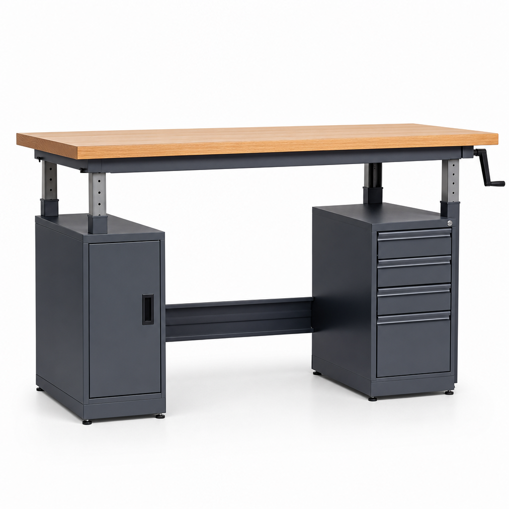 Height Adjustable Workbench with Drawer and Cabinet Storage