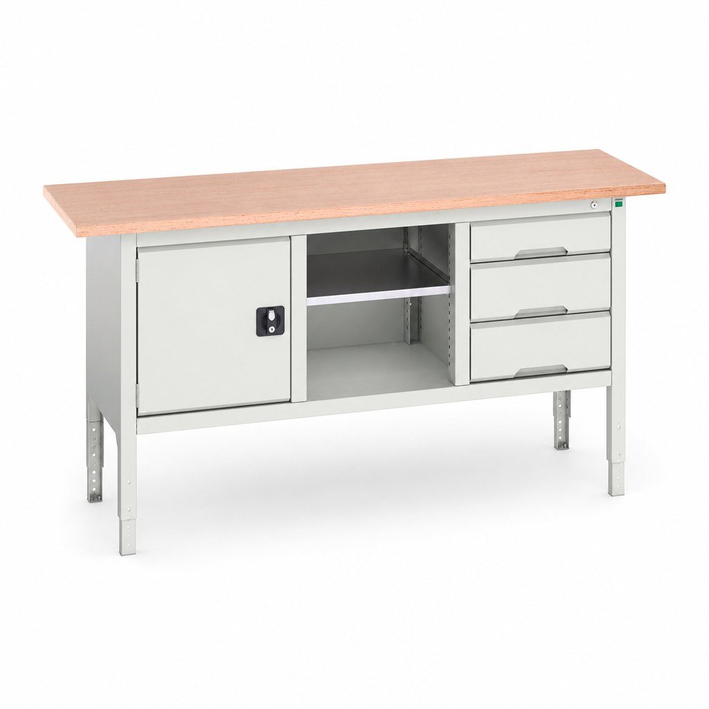 Height Adjustable Workbench with Drawer and Cabinet Storage