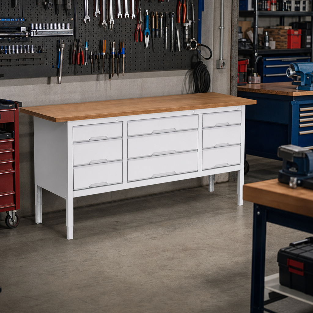 Height Adjustable Workbench with Drawers 2000 x 600mm