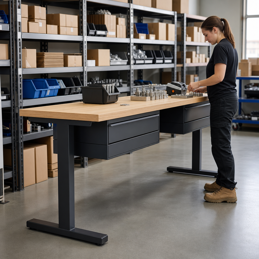 Height Adjustable Workbench with Drawers 2000 x 600mm