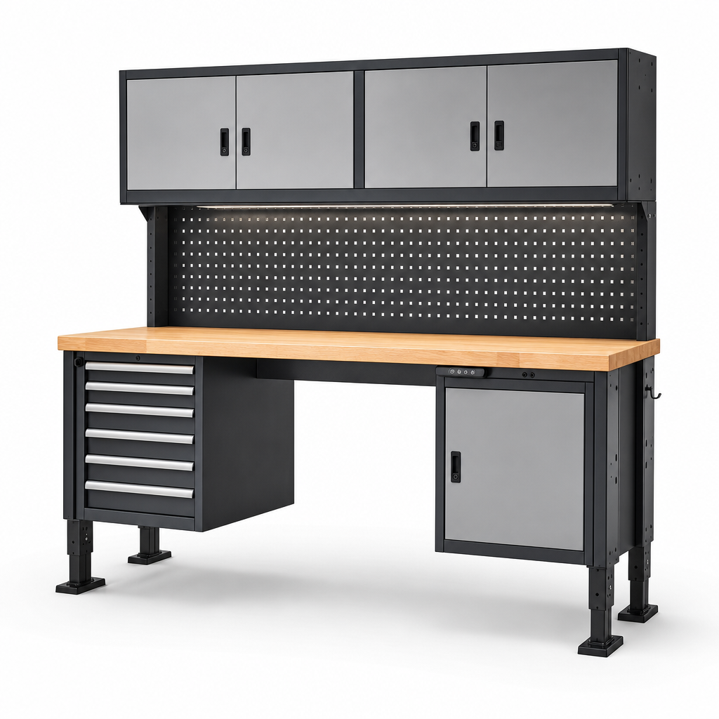 Height Adjustable Workbench with Drawers and Cabinets