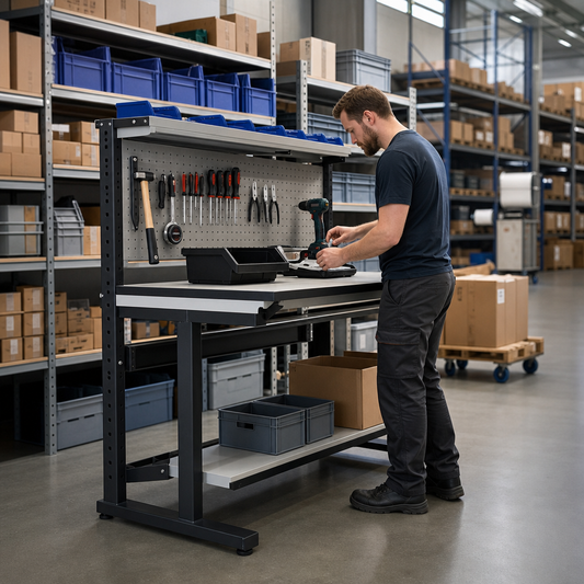 Height Adjustable Workbench with Lino Top and Shelf
