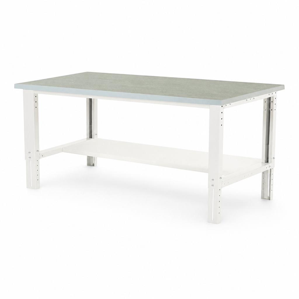Height Adjustable Workbench with Lino Top and Shelf