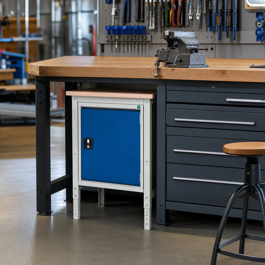 Height Adjustable Workbench with Lockable Cabinet 780-930x700x600mm