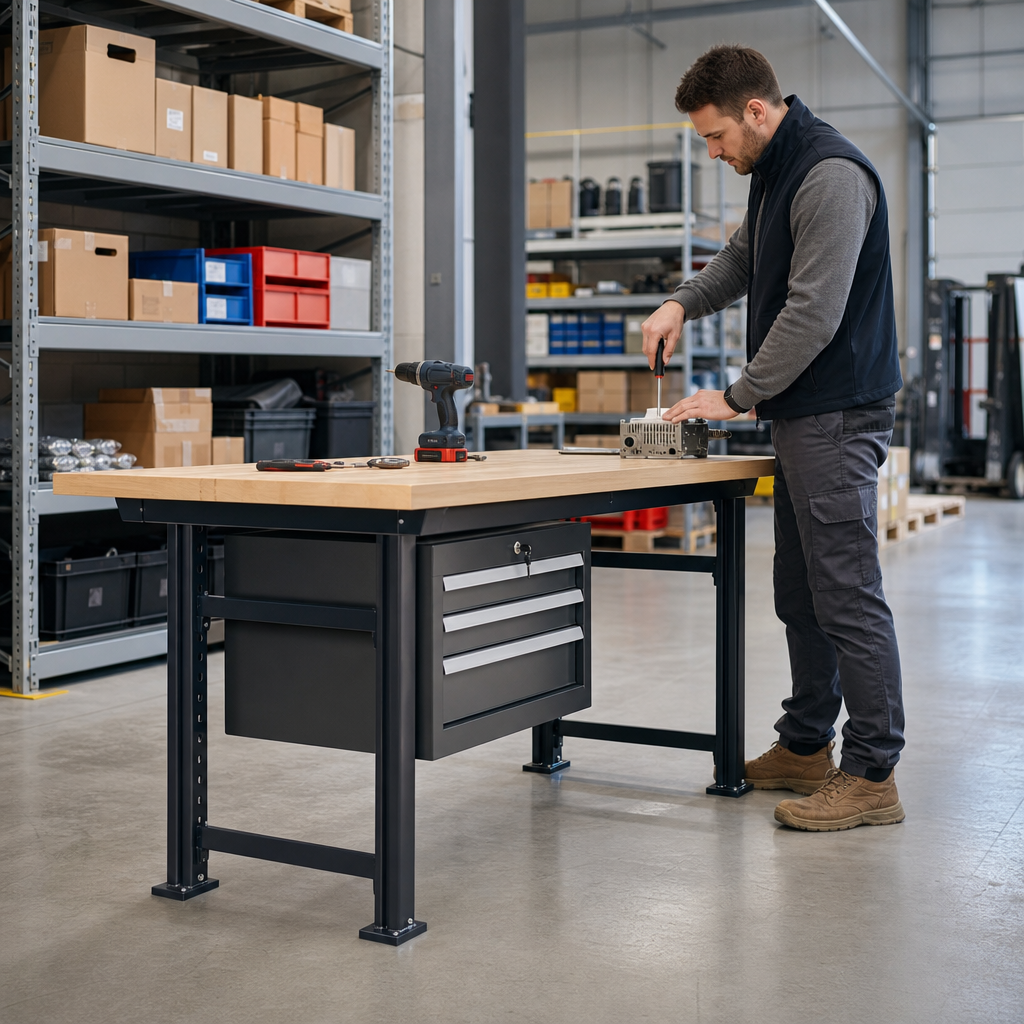 Height Adjustable Workbench with Lockable Drawers 1140mm